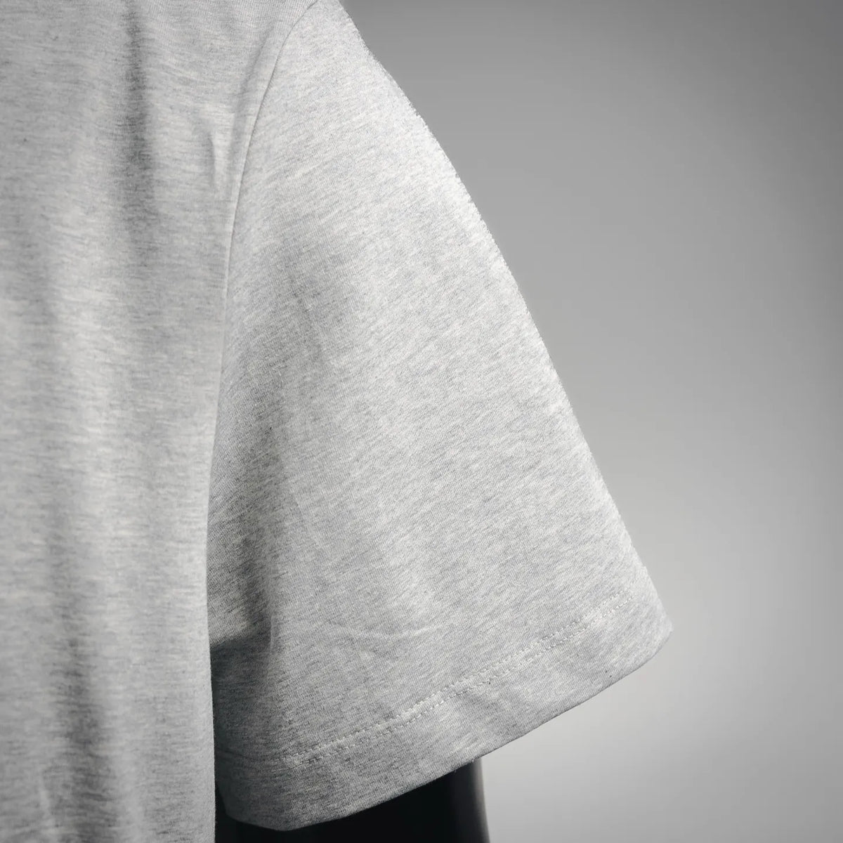 Heather gray short-sleeve T-shirt with curved side seam hem