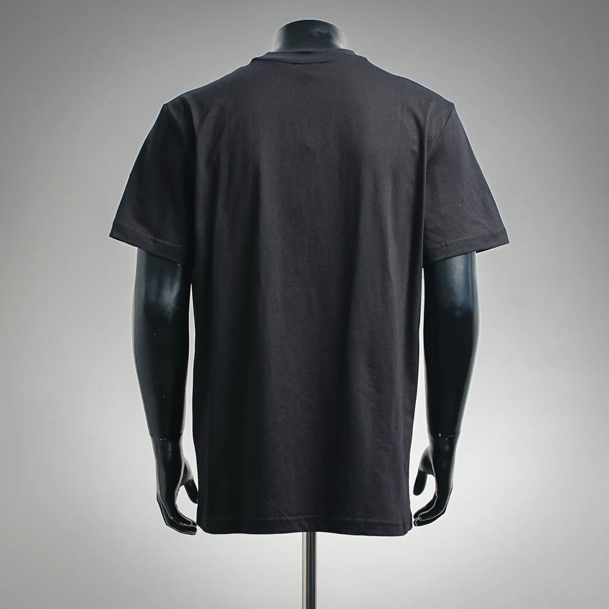 Men's short-sleeve crewneck T-shirt in dark fabric, plain back view