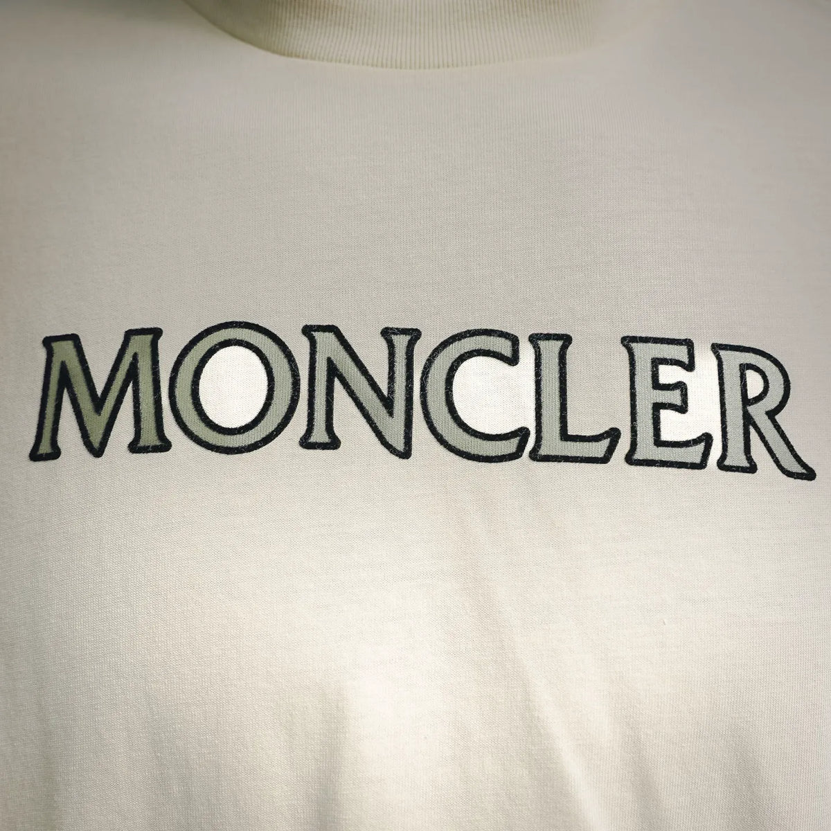 Cream Moncler graphic logo T-shirt with crew neckline