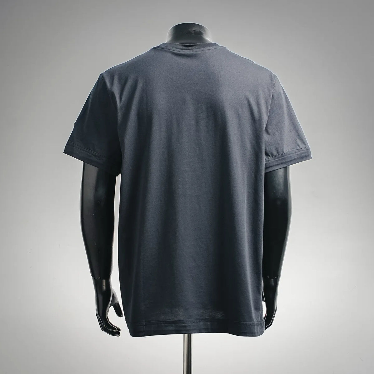 Dark charcoal short-sleeve T-shirt on mannequin, plain back