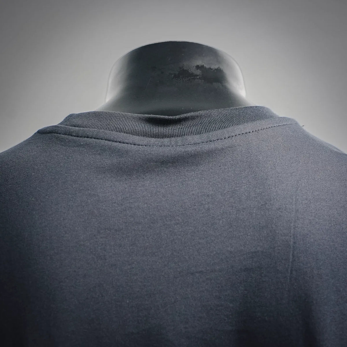 Dark charcoal T-shirt with ribbed crew neck collar