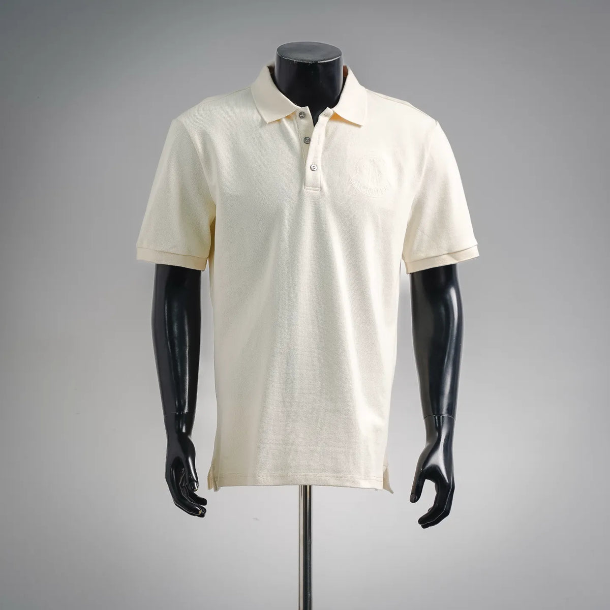 Moncler short-sleeve polo shirt, light cream knit with button placket and collar