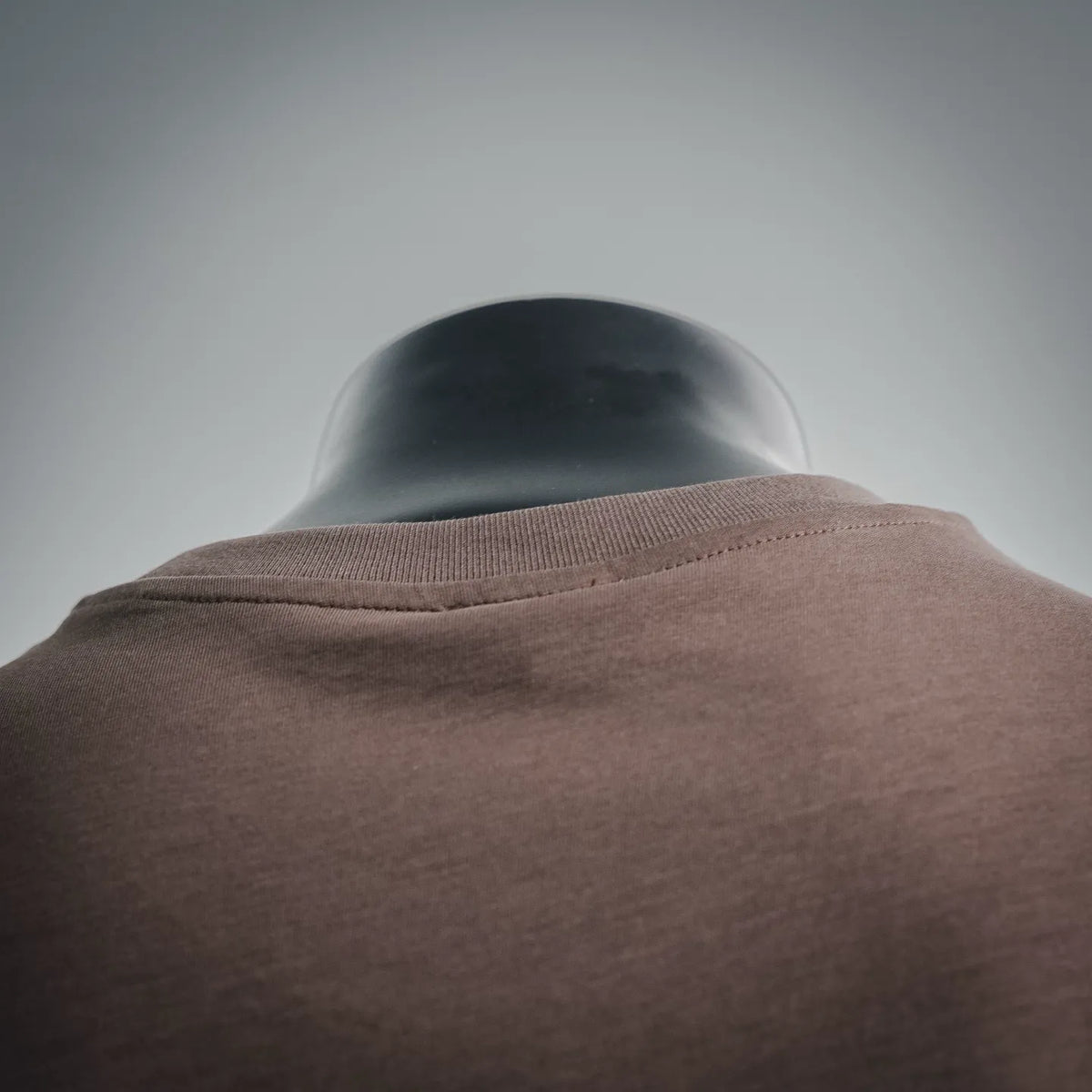 Brown crew-neck T-shirt collar with ribbed trim