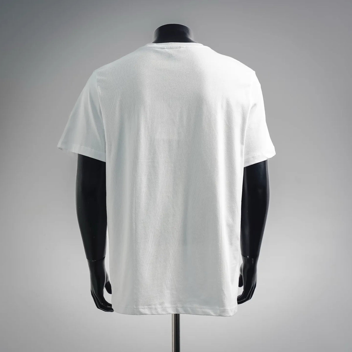 White short-sleeve crewneck T-shirt shown from the back