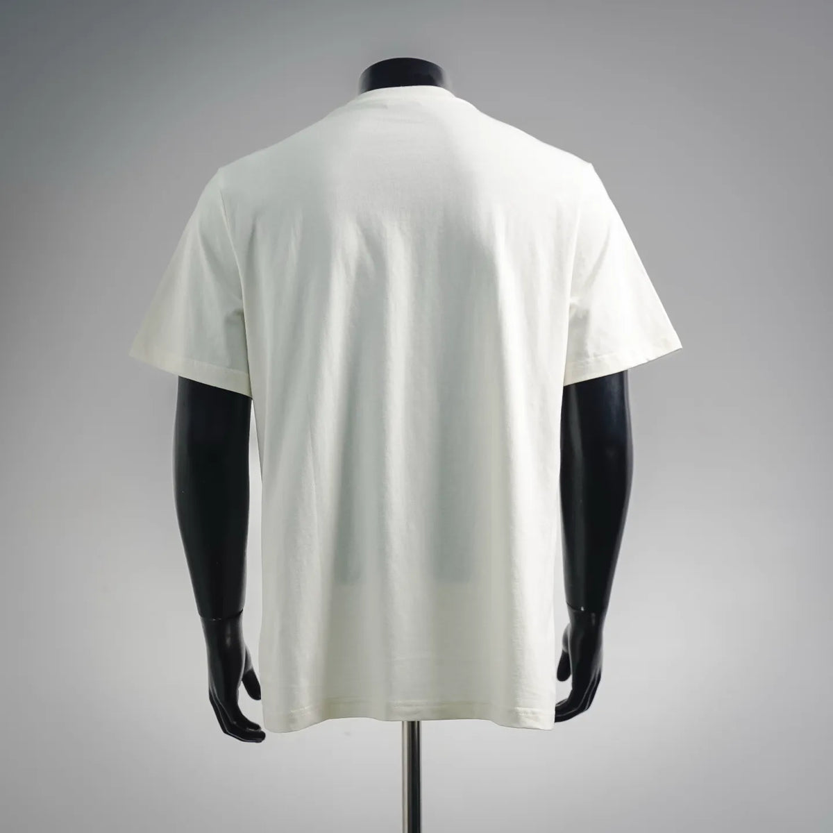 Moncler short-sleeve T-shirt, white, back view with plain shoulders and hem