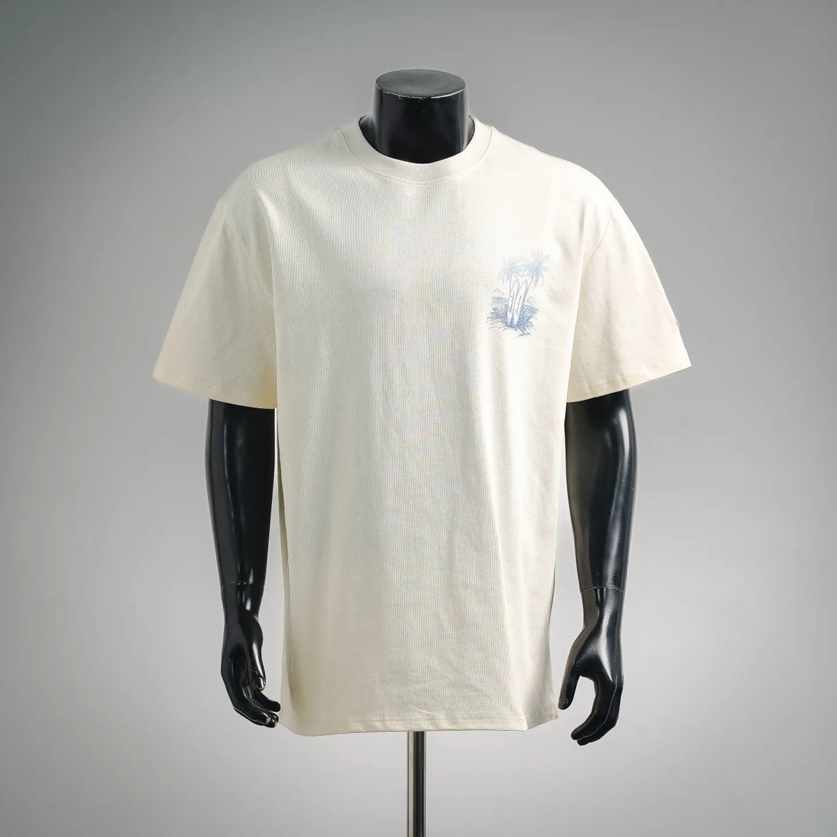 White Moncler crewneck T-shirt with small blue graphic print on left chest