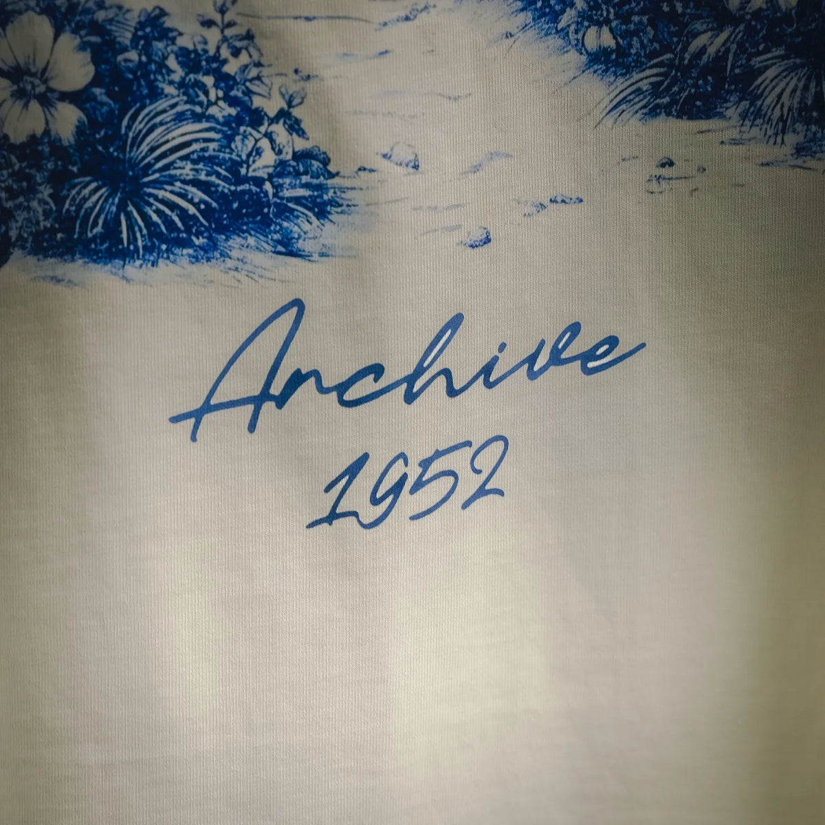 Blue script “Archive 1952” print on white Moncler T-shirt