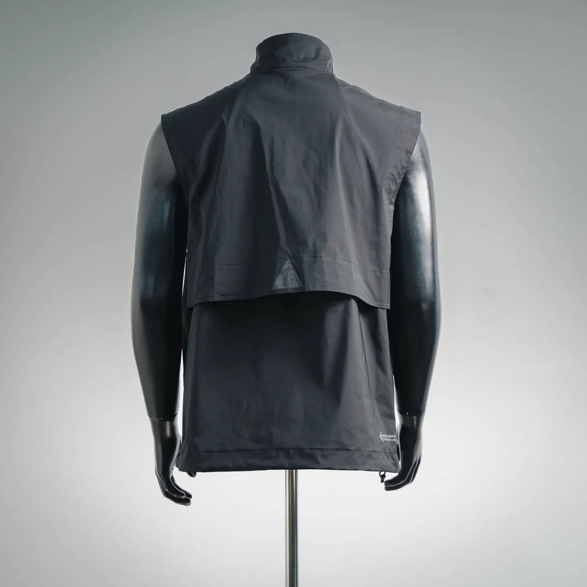 Moncler hooded gilet, back view with two-tone panel and lower logo tag