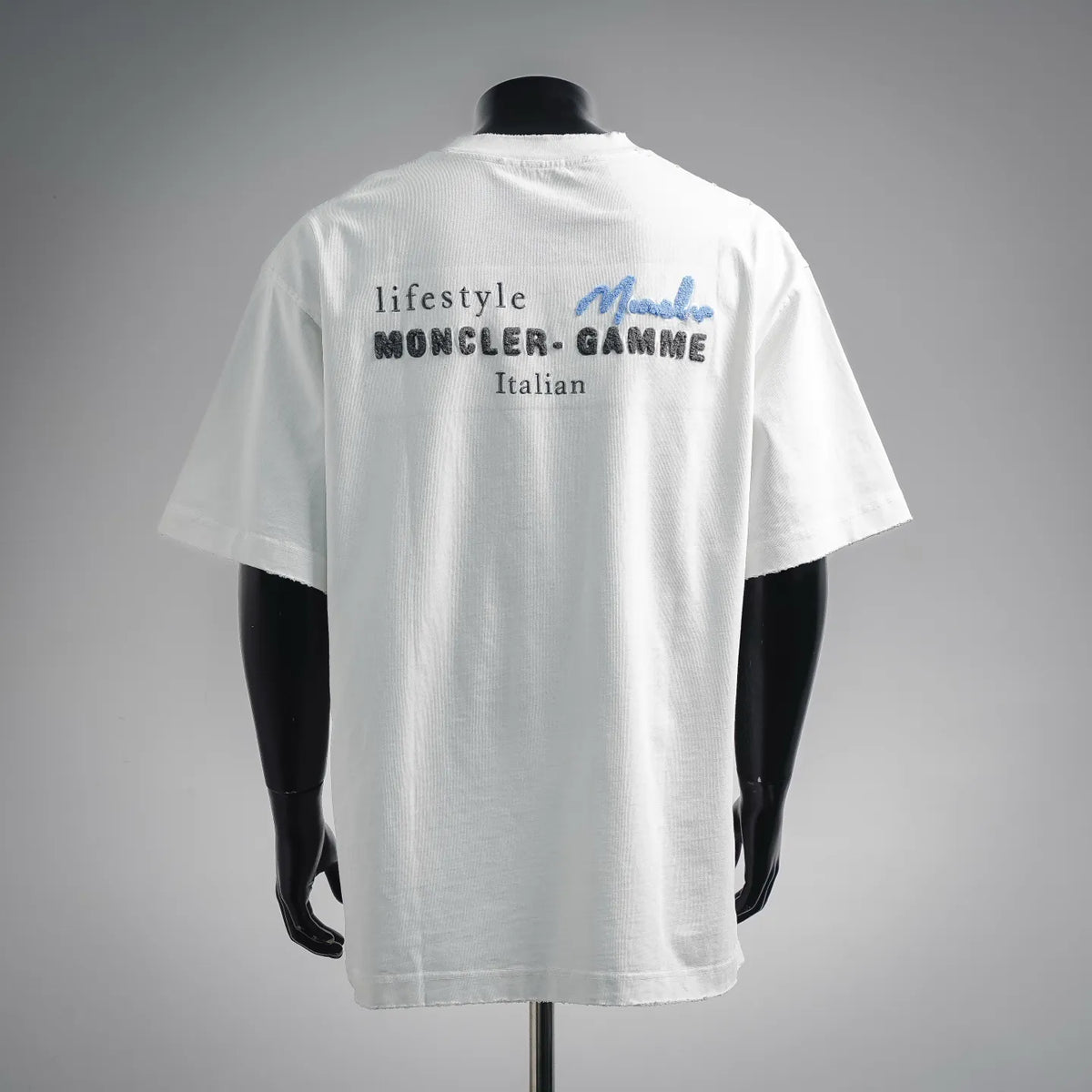 White Moncler T-shirt, back text print 'MONCLER GAMME' and 'Italian'
