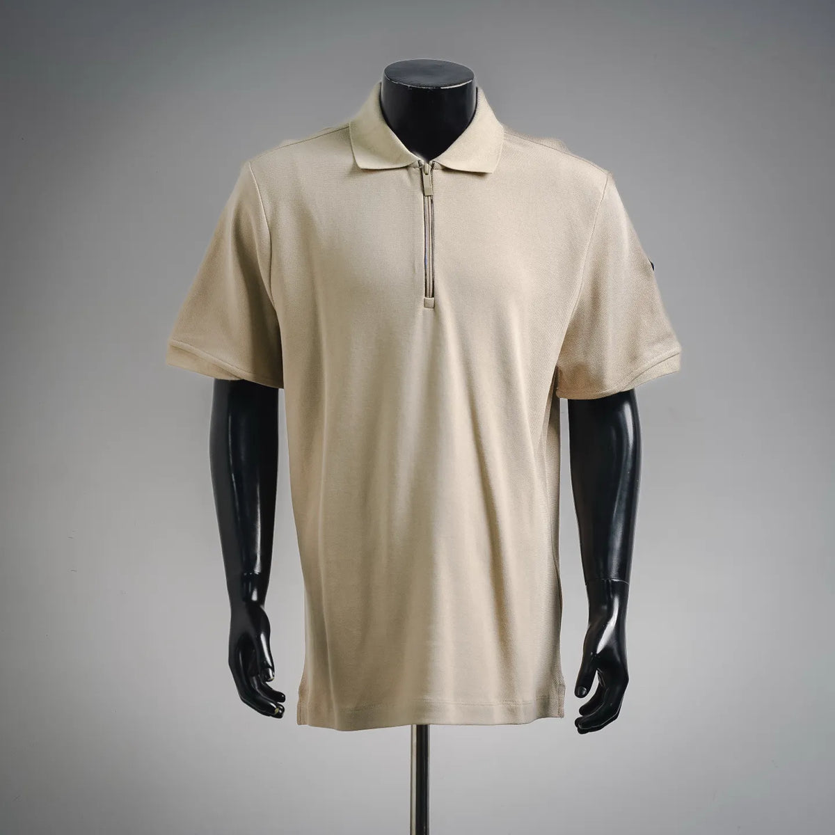 Moncler beige short-sleeve polo shirt with quarter-zip placket
