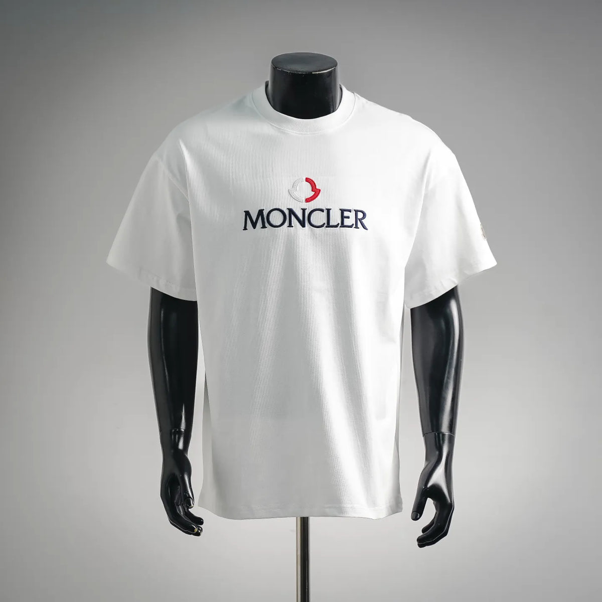 White Moncler short-sleeve T-shirt with front logo print