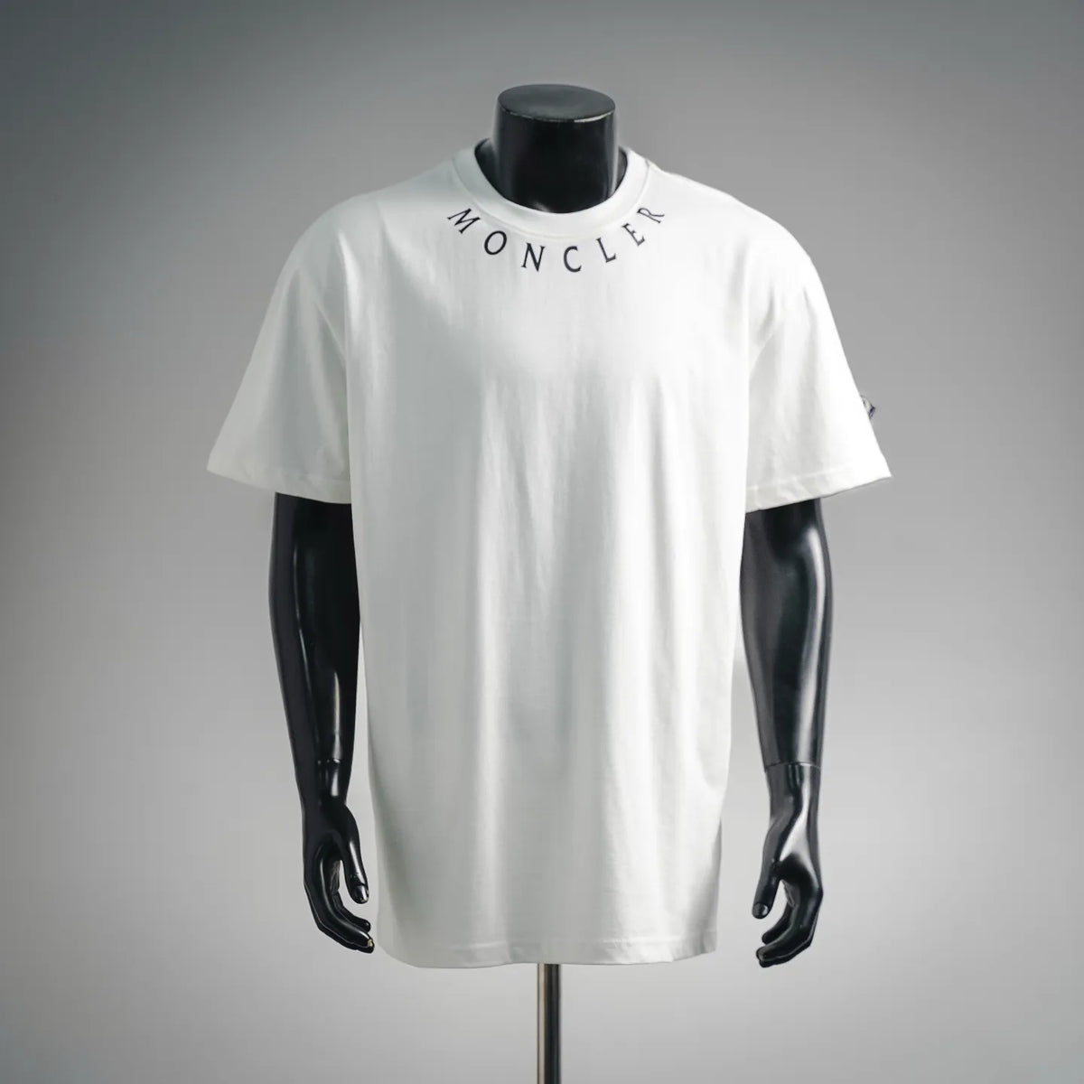 White Moncler crew-neck T-shirt with front brand lettering