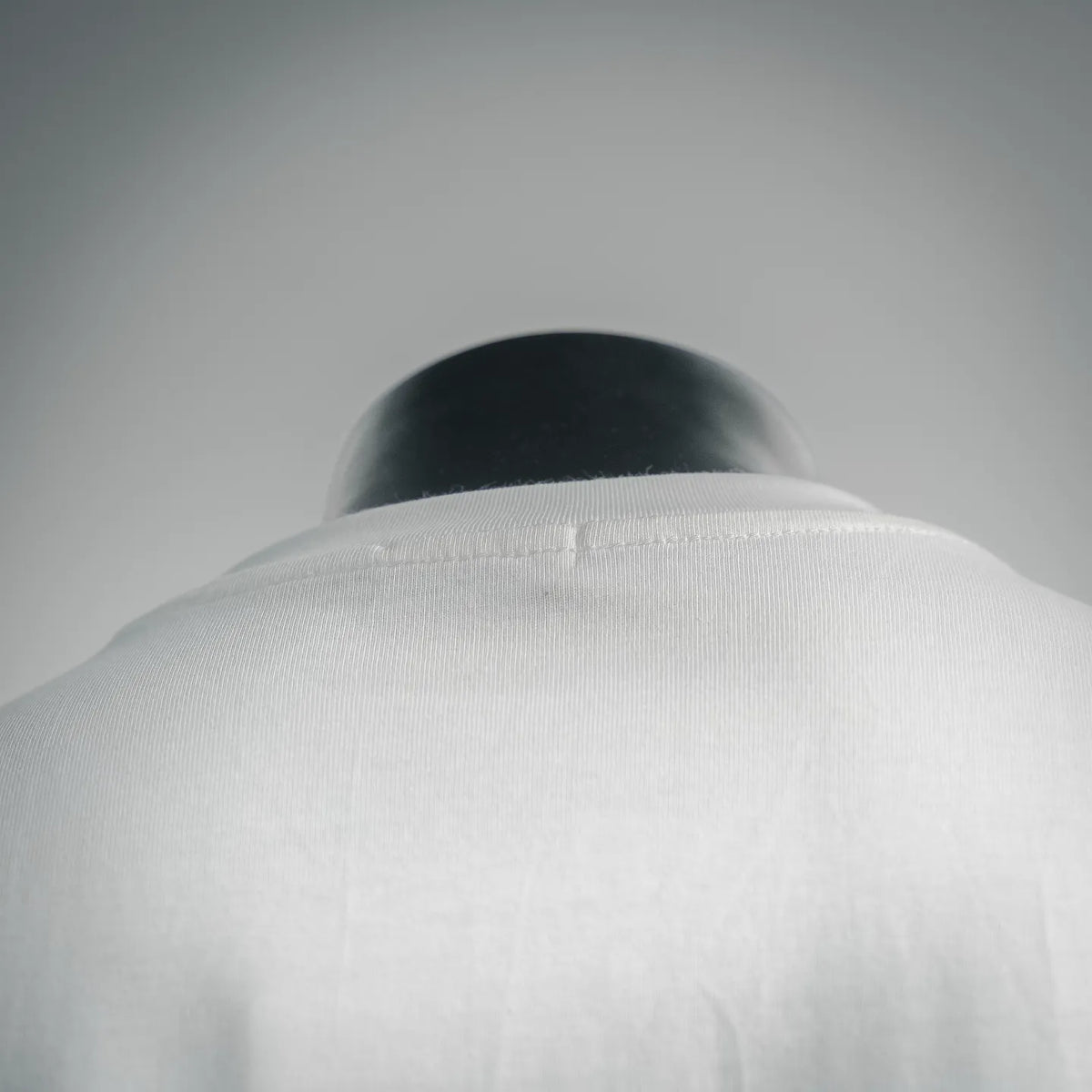 White T-shirt back yoke with fine fabric texture close-up
