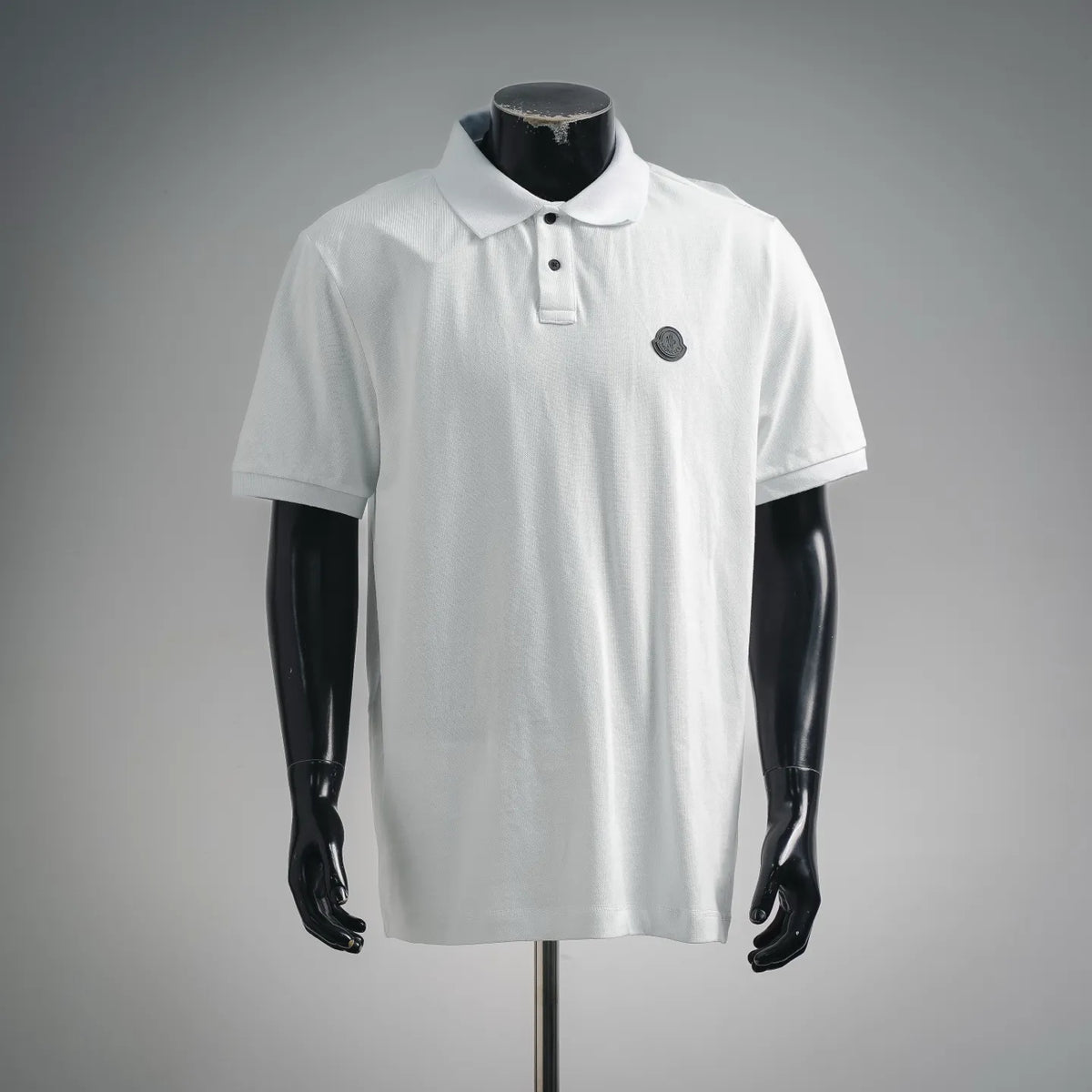 Moncler short-sleeve polo shirt, white, button placket and chest logo badge