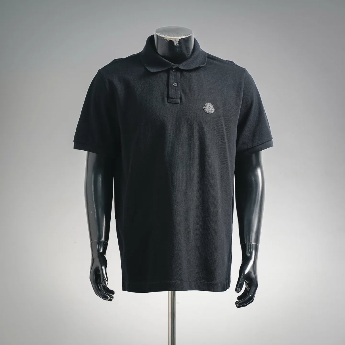 Moncler short-sleeve polo shirt in dark black, button placket, chest logo