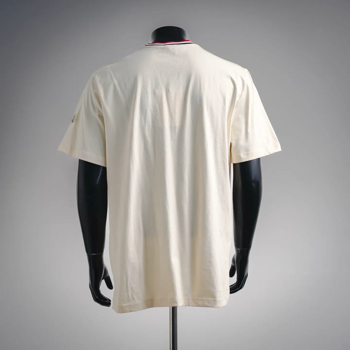 Men's off-white crewneck T-shirt, short sleeves, plain back view