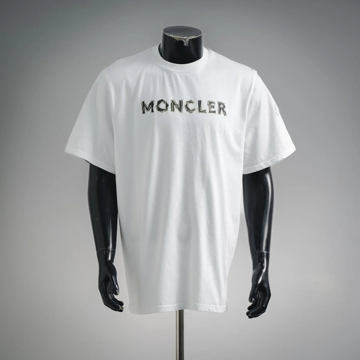 Moncler white crew-neck T-shirt with large front logo print