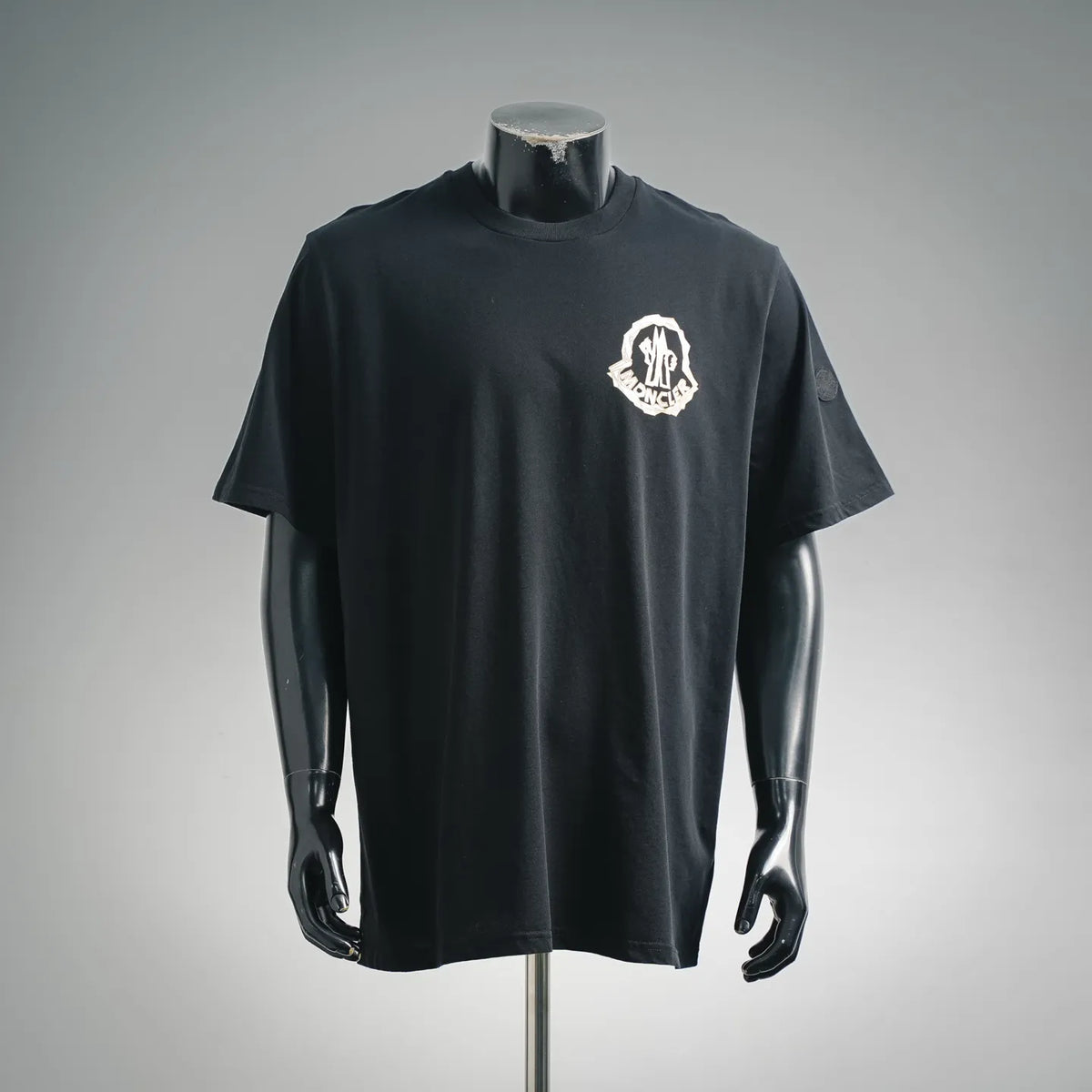 Men's black Moncler crewneck T-shirt with white chest logo