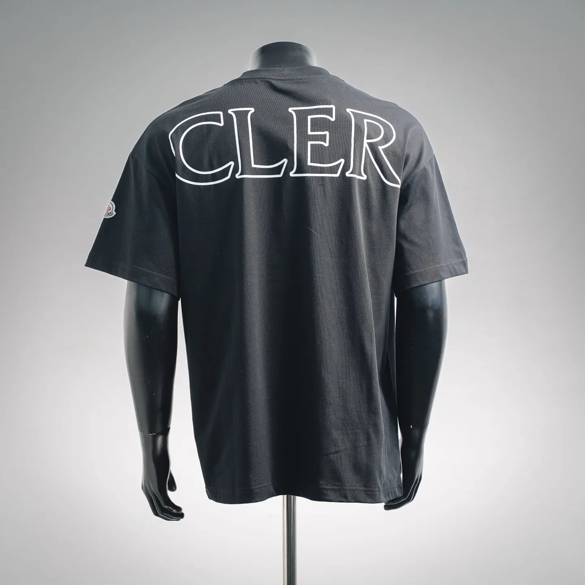 Black Moncler short-sleeve T-shirt with large CLER logo print on back