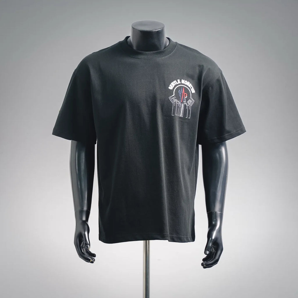Moncler black crewneck T-shirt with chest crest logo graphic