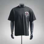 Moncler black crewneck T-shirt with chest crest logo graphic