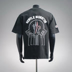 Moncler black crewneck T-shirt with large back crest and graphic print