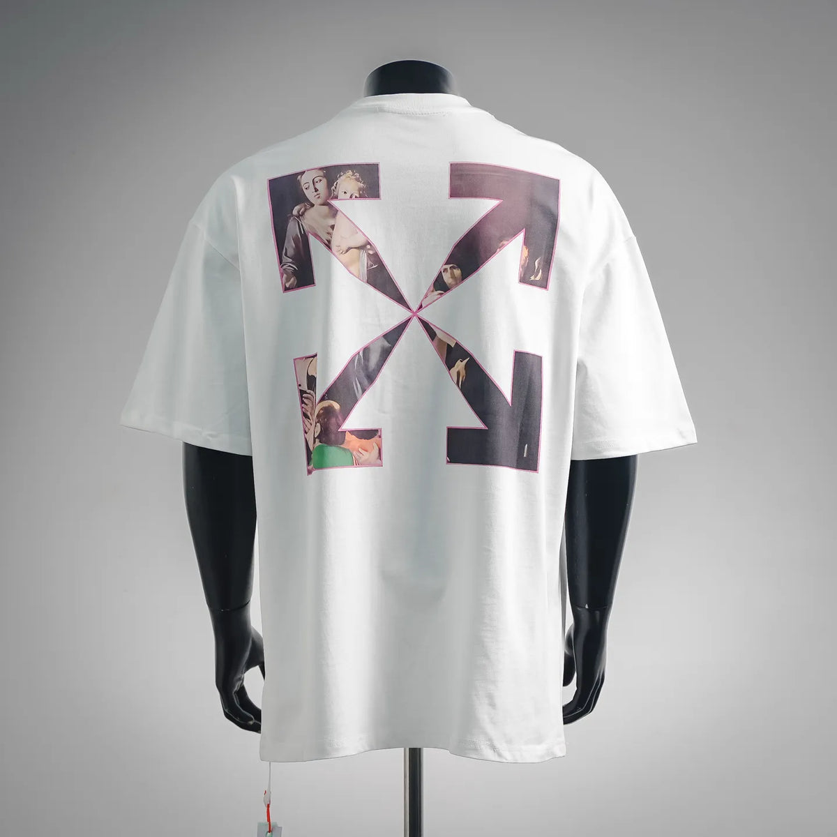 Off White white crewneck short-sleeve T-shirt with back X-style pink graphic print