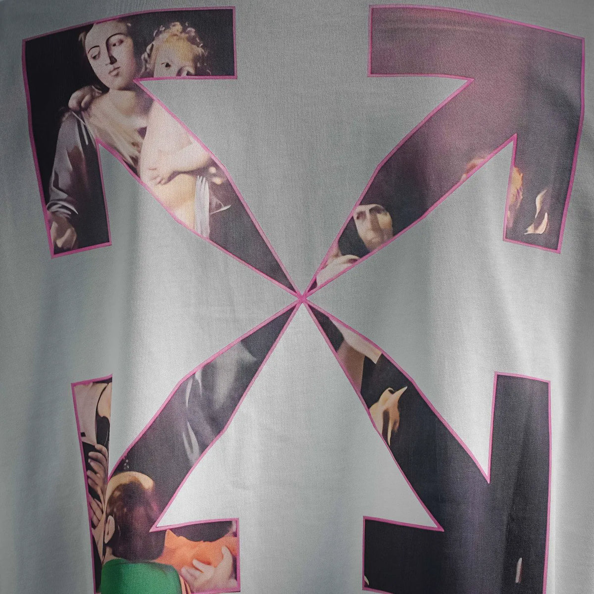 Off White white T-shirt with oversized pink and black graphic print front