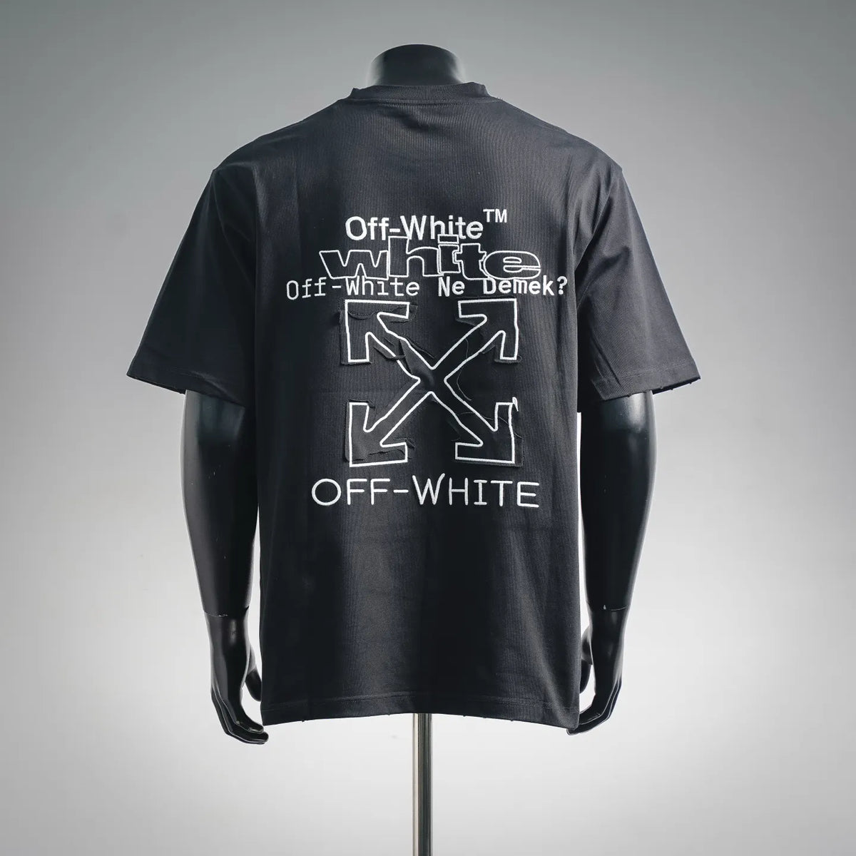 Off-White short-sleeve T-shirt with large back logo graphic and text