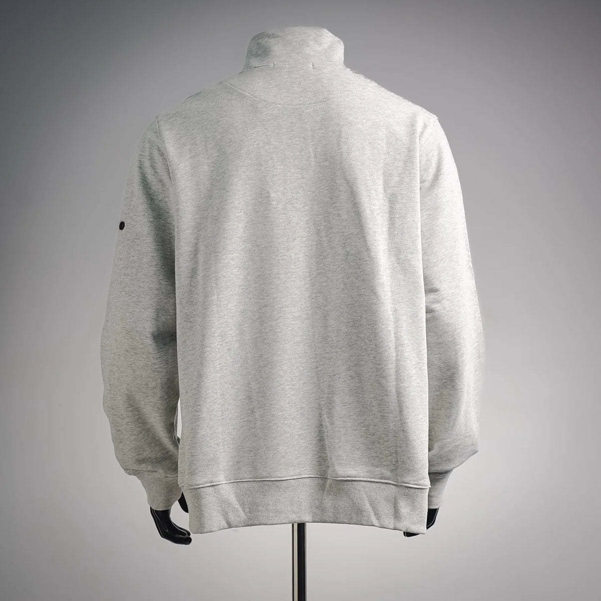 Light gray crewneck sweatshirt with back view and relaxed fit, long sleeves