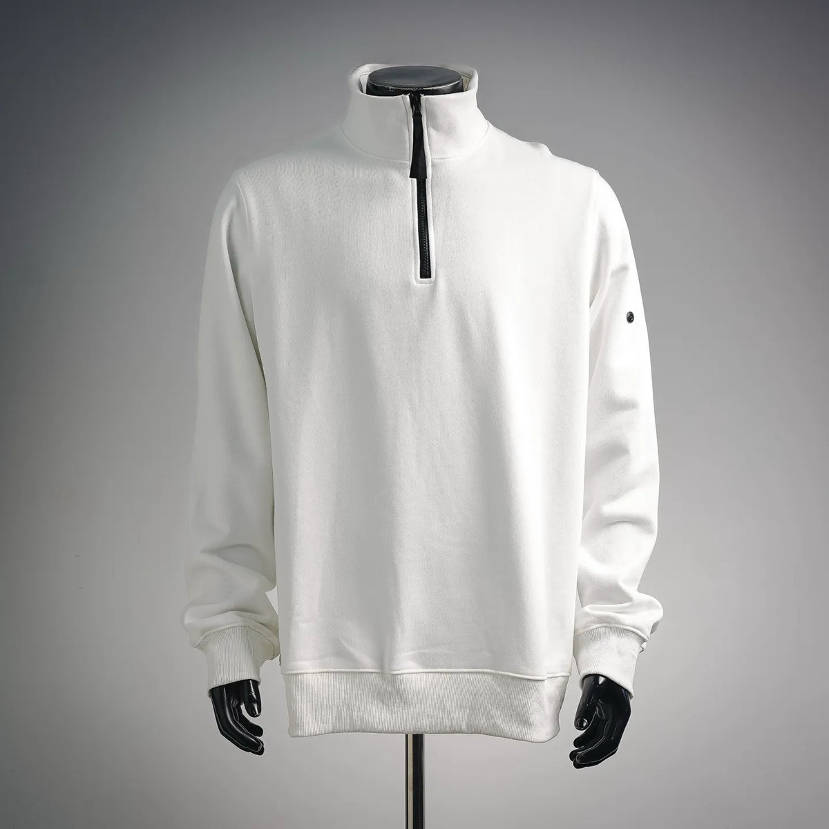 White Stone Island quarter-zip sweatshirt with black zip and mock neck