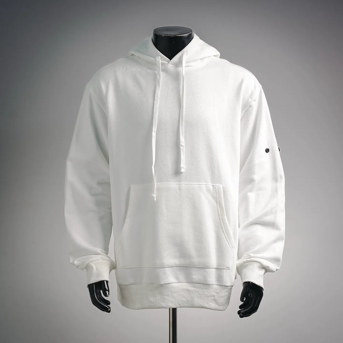 White Stone Island long hoodie with drawstring hood and kangaroo pocket