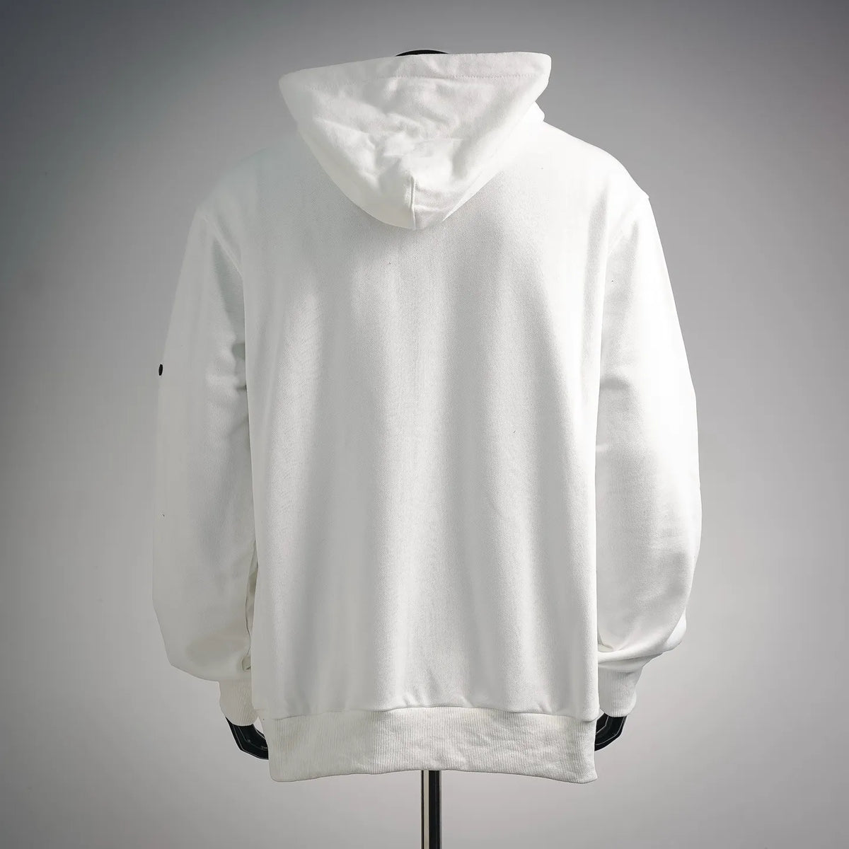 White Stone Island long hoodie, rear view with drawstring hood