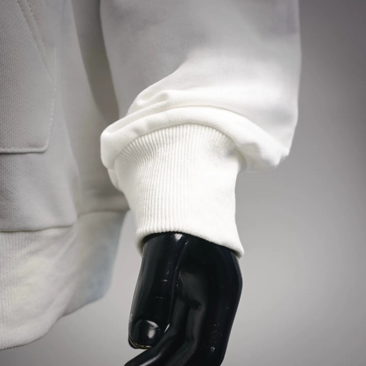 White hoodie sleeve with ribbed cuff
