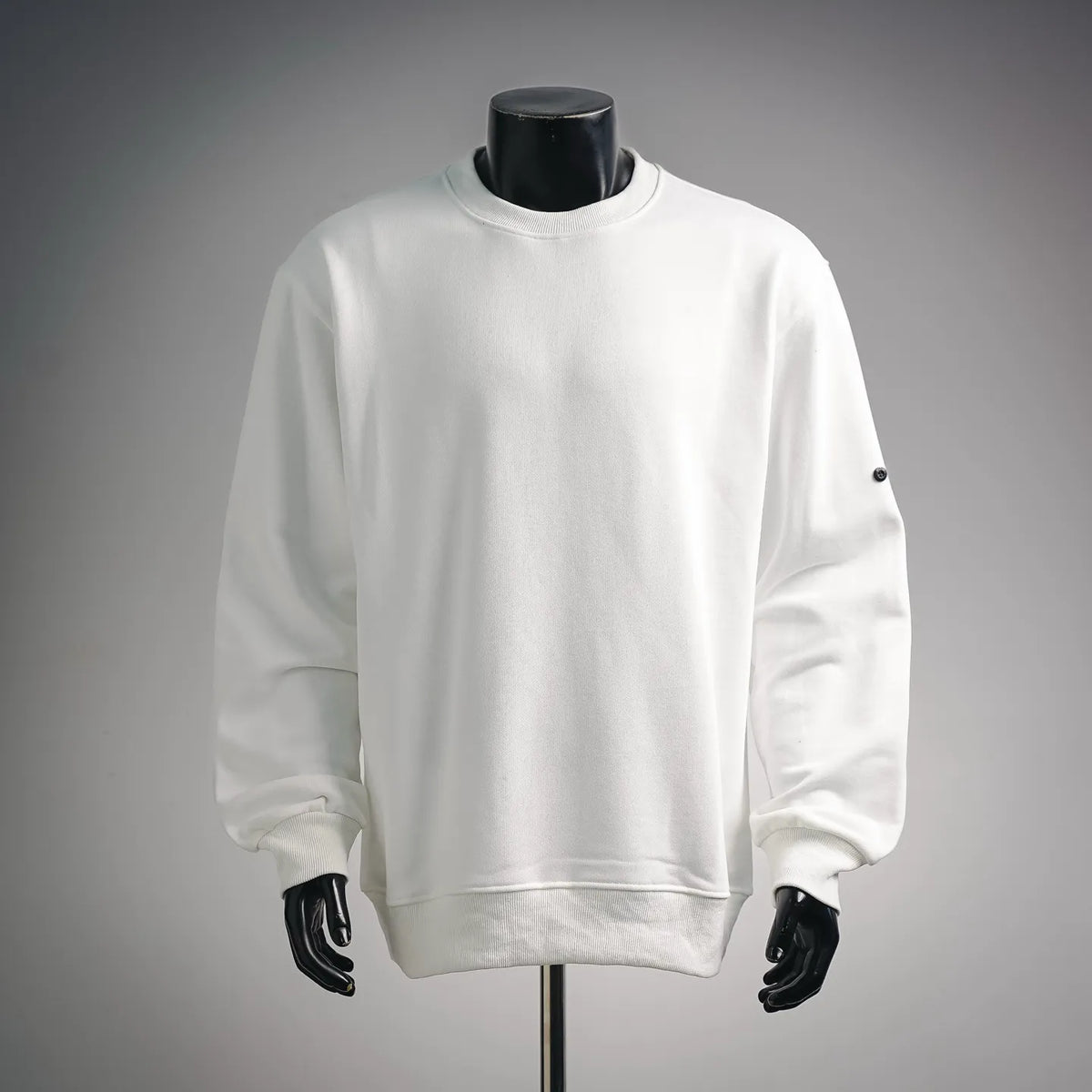 White Stone Island crewneck sweatshirt with long sleeves and ribbed cuffs