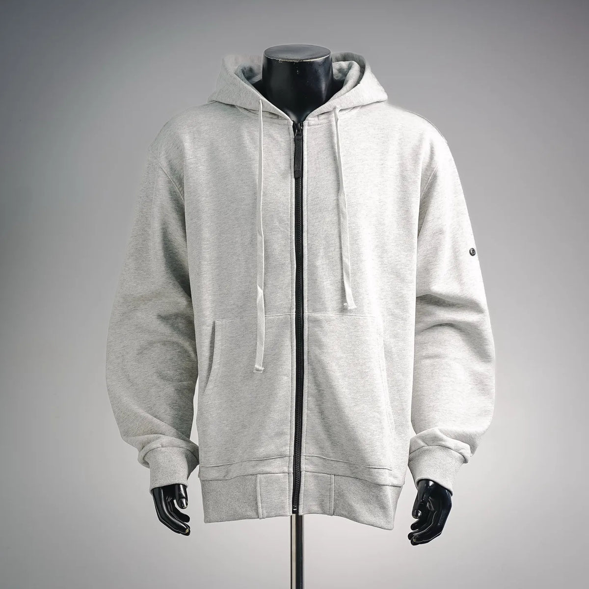 Stone Island light gray full-zip hoodie with hood and drawstring, front pockets