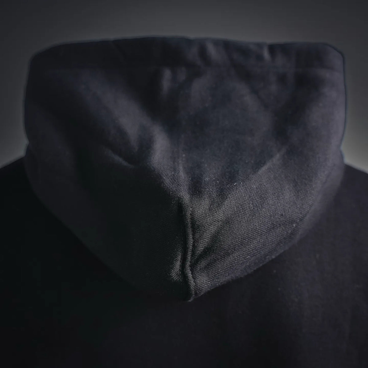 Black hoodie hood with drawstring opening