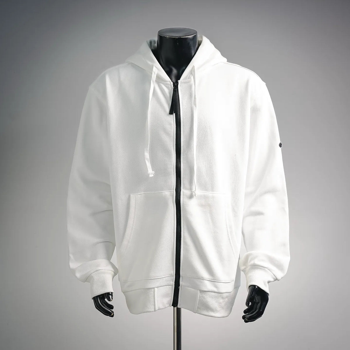 Stone Island zip-up hoodie coat, white, front zipper and kangaroo pocket details