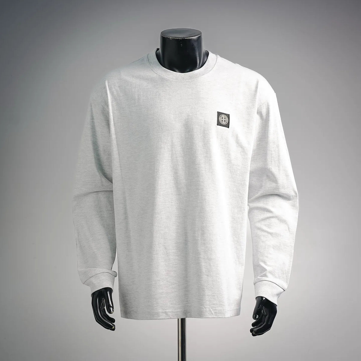 Stone Island white long-sleeve crewneck T-shirt with small chest logo patch