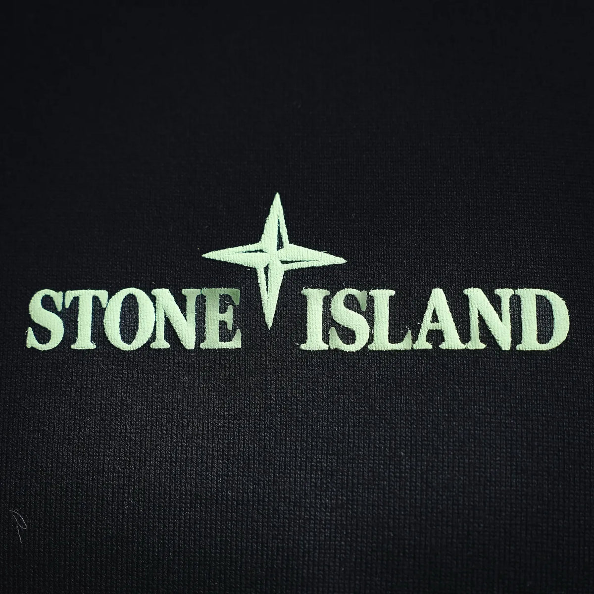 Stone Island neon green chest logo on black crewneck T-shirt