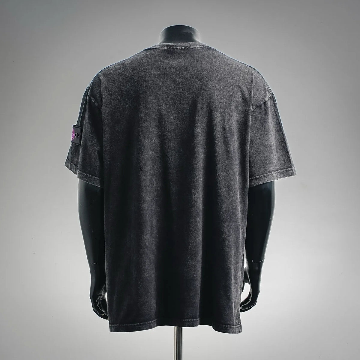 Stone Island T-shirt, black short-sleeve with small sleeve patch, plain back view