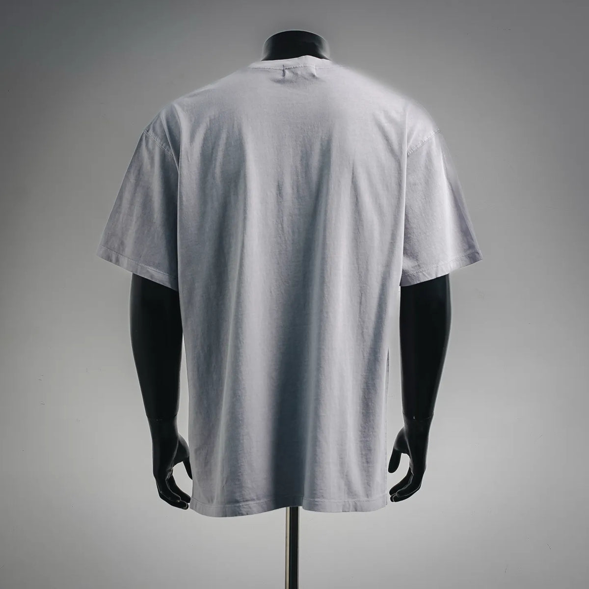 Light gray Stone Island crew-neck T-shirt, back view, short sleeves.