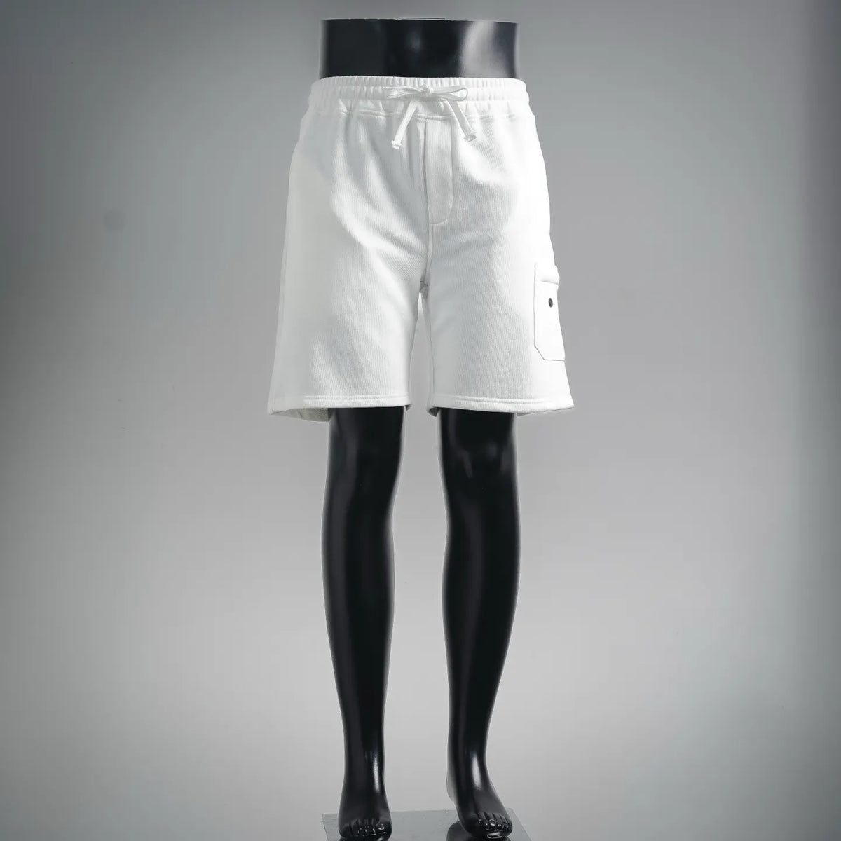 White Stone Island style shorts with drawstring waist and side pockets