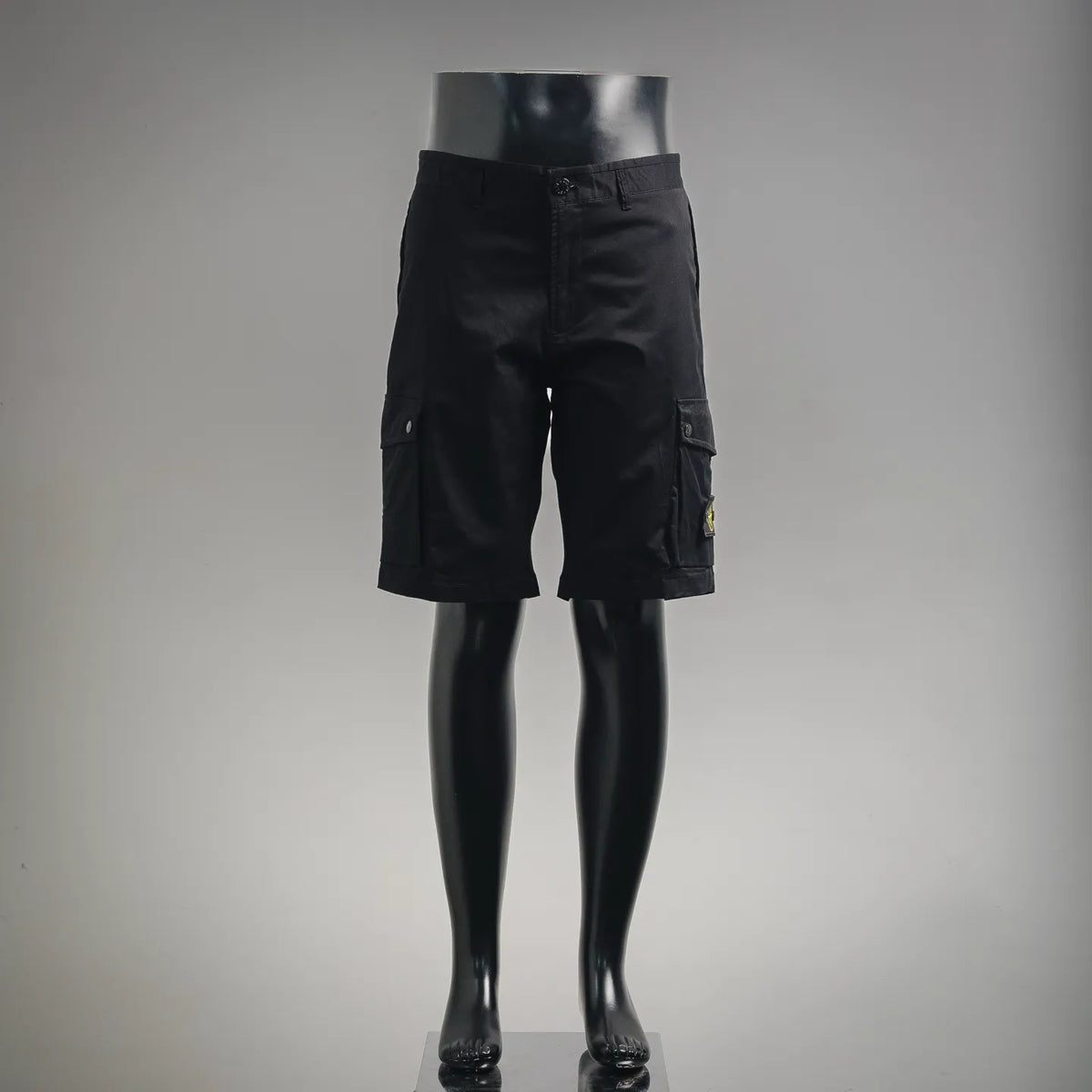Stone Island black cargo shorts with flap pockets and side details