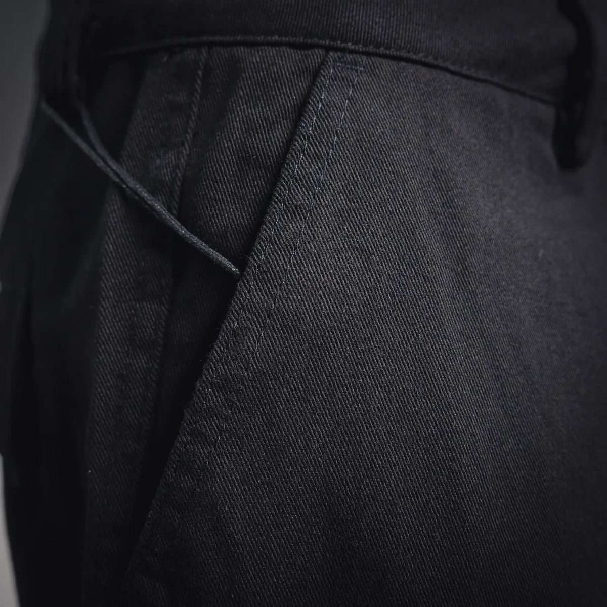 Stone Island black pants zipper fly and inner placket seam detail