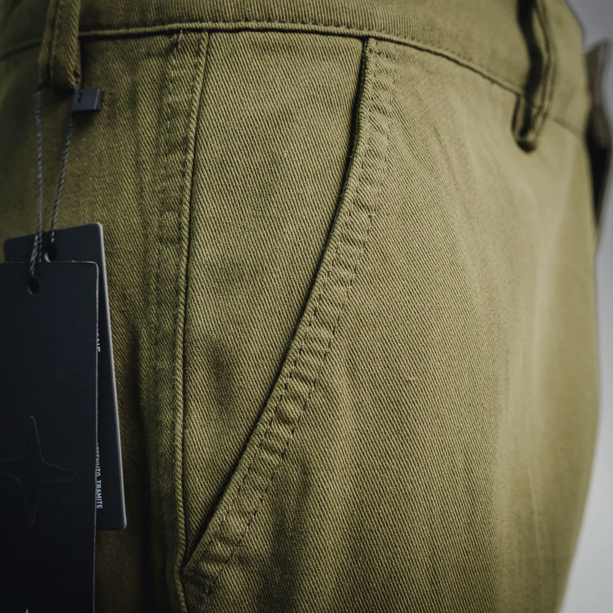 Stone Island cargo pants side pocket and panel stitching in olive green
