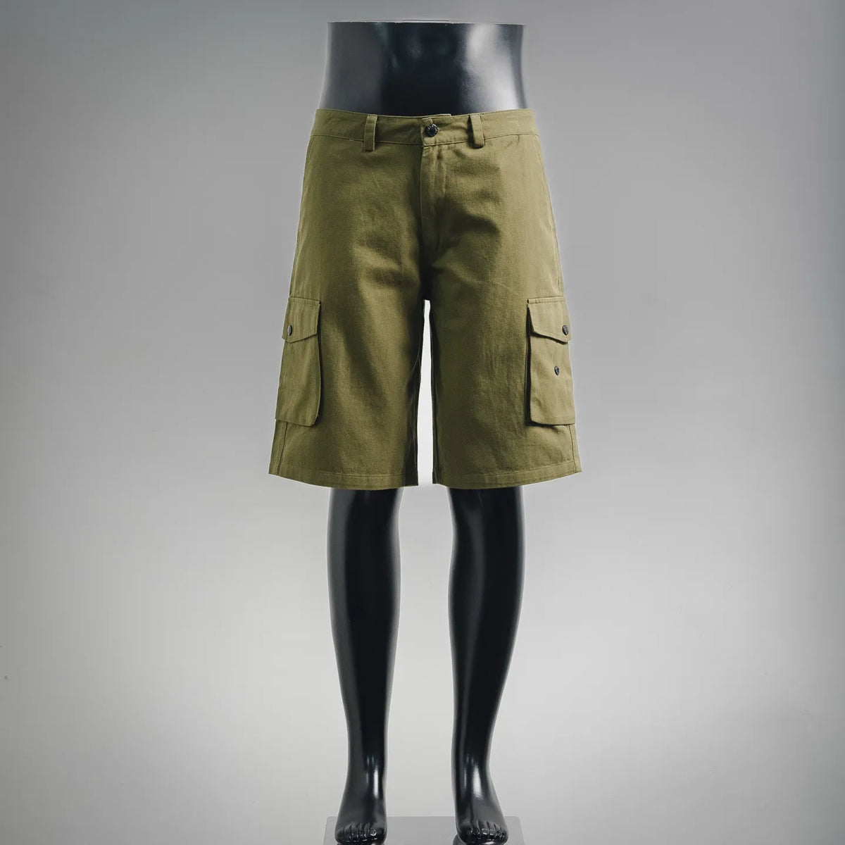 Stone Island olive cargo shorts with belt loops and two side cargo pockets