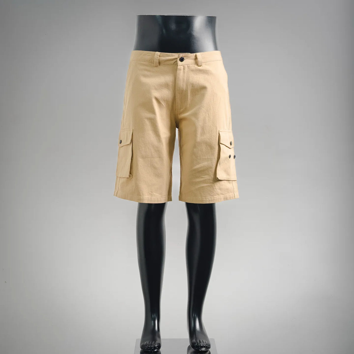 Stone Island beige cargo shorts with buttoned fly and side pocket flaps