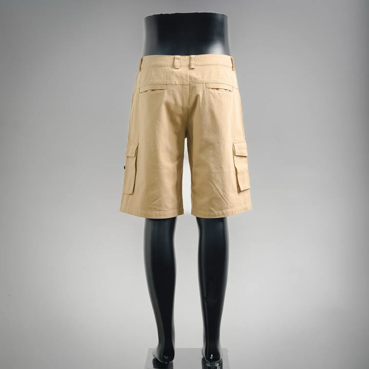 Stone Island beige cargo shorts, back view with belt loops and pocket tabs