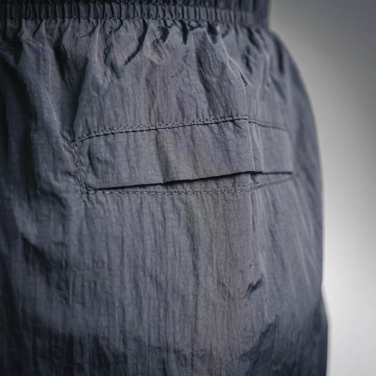 Stone Island dark shorts pocket panel with flap stitching and seam lines